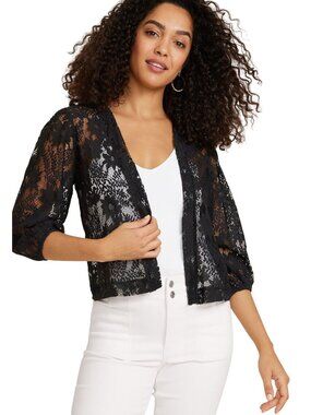Maurices Cropped Cardigan Small Floral Lace Open Front Quarter Sleeve Whimsigoth
